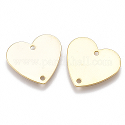 Brass Links connectors, Heart, Nickel Free, Real 18K Gold Plated, 17x19x1mm, Hole: 1mm