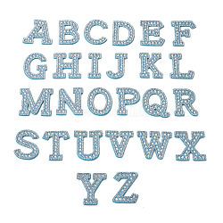 Alphabet Resin Rhinestone Patches, Iron/Sew on Appliques, Costume Accessories, for Clothes, Bag Pants, Sky Blue, 43.5~50x20~51x3mm