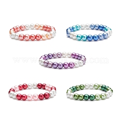 Bracciale elasticizzato da donna con perle tonde di perle di vetro, colore misto, diametro interno: 2-1/8 pollice (5.3 cm), perline:8mm