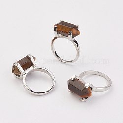 Natural Tiger Eye Finger Rings, with Alloy Ring Findings, Platinum, Bullet, Size 8, 18mm