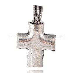 Stile tibetano croce pendenti della lega, argento antico, 46x28x12mm, Foro: 7 mm