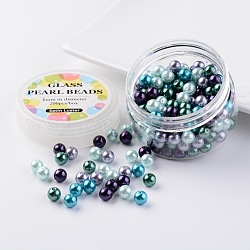 Juegos de microesferas de vidrio de la perla, mezcla del océano, ecológico, redondo, teñido, color mezclado, 8mm, agujero: 0.7~1.1 mm, sobre 200pcs / box.
