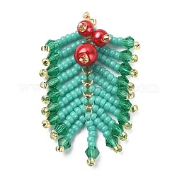 Anhänger aus Miyuki-Rocaillesperlen, mit runden Perlen aus Glasperle, Blatt Charme, Medium türkis, 36~38x25~27x8 mm, Bohrung: 0.7 mm