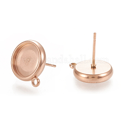 Revestimiento iónico (ip) 304 fornitura de pendiente de botón de acero inoxidable, plano y redondo, oro rosa, 13x10.5mm, agujero: 1.6 mm, pin: 0.7 mm, Bandeja: 8 mm