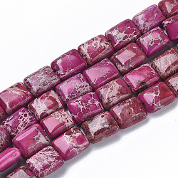 Fili di perle di diaspro imperiale naturale, tinto, rettangolo, rosa caldo, 10~11x8~9x4~5mm, Foro: 1.4 mm, circa 38~42pcs/filo, 15.55 pollice ~ 16.14 pollici (39.5~41 cm)
