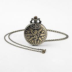 Quarzo lega di orologi da tasca, con catena di ferro, rotonda e piatta desiderava drago, bronzo antico, 31.4 pollice