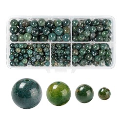 340pcs 4 perles d'agate de mousse naturelle de style, ronde, 4mm / 6mm / 8mm / 10mm, Trou: 0.8~1mm