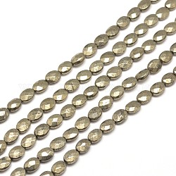 Faceted Oval Natural Pyrite Beads Strands, 18x13x6mm, Hole: 1mm, about 22pcs/strand, 15.7 inch