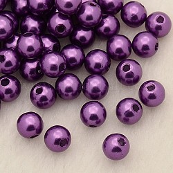 Perline acrilico perla imitato, tinto, tondo, porpora, 5x4.5mm, Foro: 1 mm, circa 10000pcs/libbra