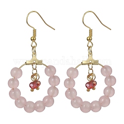 Boucles d'oreilles pendantes avec anneau en perles de verre imitation jade, boucles d'oreilles longues en fil de fer doré, rose brumeuse, 53.5x30mm