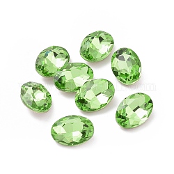 Glass Rhinestone Cabochons, Pointed Back & Silver Back Plated, Oval, Peridot, 14x10x5mm