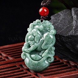 Collares colgantes de jadeíta natural, con cuentas de resina y cuerda de cera, el 12 zodiaco chino, cerdo, 27.17 pulgada (69 cm), colgante: 33.5x22.5 mm
