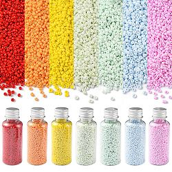 23338pcs 7 cuentas de semillas de vidrio redondas de estilo, colores opacos semilla, pequeñas cuentas artesanales para hacer joyas de diy, color mezclado, 2~3x1.5~2mm, agujero: 0.8~1 mm, sobre 3334pcs / style