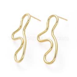 Brass Stud Earrings, with Ear Nuts and 925 Sterling Silver Pin, Golden, 30.5~31x14~15mm, Pin: 0.7mm