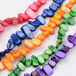 Natürlichen Schale Perlenstränge, gefärbt, Nuggets, Mischfarbe, 7~22x6~9x4~6 mm, Bohrung: 1 mm, ca. 52 Stk. / Strang, 15.2 Zoll