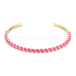 Twisted Brass Enamel Cuff Bangle, Real 18K Gold Plated Open Bangle for Women, Nickel Free, Deep Pink, Inner Diameter: 2-3/8 inch(5.95cm)