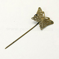Eisen-Haar-Stick Zubehör, Schmetterling mit Messingschale, Nickelfrei, Antik Bronze, 58 mm