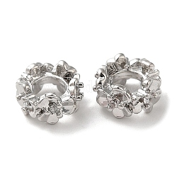 Perles de zircone cubique micro pave en Laiton, anneau avec fleur, platine, 8x4.5mm, Trou: 4mm