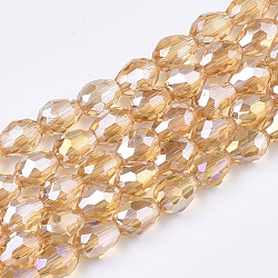 Electroplate Glass Beads Strands, AB Color Plated, Faceted, Teardrop, Goldenrod, 7.5~8x6mm, Hole: 1mm, about 66~68pcs/strand, 22.6 inch