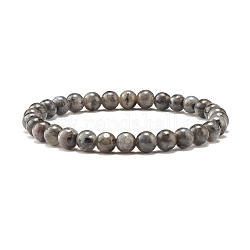Bracelet extensible en perles rondes en larvikite naturelle, bracelet reiki pour femme, diamètre intérieur: 2-1/8~2-1/4 pouce (5.4~5.7 cm), perles: 6.4~6.8 mm
