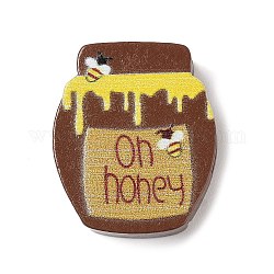 Perline di legno stampate a tema ape, vasetto di miele, marrone noce di cocco, 23x19.5x8mm, Foro: 3 mm