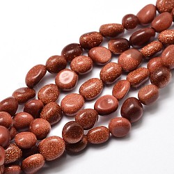 Chapelets de perles en goldstone synthétique, pierre roulée, pépites, 5~10x6~7x3~7mm, Trou: 1mm, environ 14.9 pouce ~ 15.7 pouces
