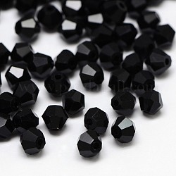 Imitacion 5301 Bicone Beads, abalorios de vidrio transparente facetados, negro, 3x2.5mm, agujero: 1 mm, aproximamente 720 unidades / bolsa