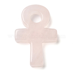 Ciondoli quazo rosa naturale, ankh ciondoli a croce, 29.5~30x20x5~5.5mm, Foro: 5 mm