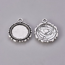 Alloy Pendant Cabochon Settings, Cadmium Free & Nickel Free & Lead Free, Flat Round, Antique Silver, 23x18x2mm, Hole: 3mm, Tray: 14mm