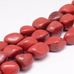 Hebras de abalorios de jaspe natural de color rojo, piedra caída, pepitas, 18~25x16~18x12~16mm, agujero: 1.5 mm, aproximamente 22~25 pcs / cadena, 15.75 pulgada