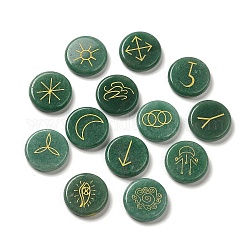 13шт плоские круглые натуральные зеленые рунические камни авантюрина, целебные камни для балансировки чакр, кристаллотерапия, медитация, рейки, гадание, 24.5x5.5~7.5 мм