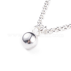 304 collier pendentif boule ronde en acier inoxydable avec chaînes rolo pour homme femme, couleur d'argent, 16.02 pouce (40.7 cm)
