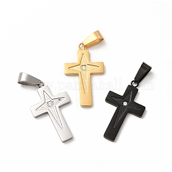 304 Stainless Steel Pendants, with Rhinestone, Cross, Mixed Color, 33.5x19.5x2.5mm, Hole: 10x5.5mm