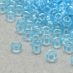 Perline di semi di vetro rotonde di grado 12/0, colori trasparenti, cielo azzurro, 12/0, 2x1.5mm, Foro: 0.8 mm, circa 30000pcs/scatola