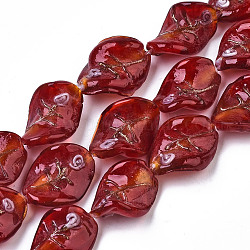 Perles vernissées de sable d'or manuelles , torsion, rouge, 20~21x15~16x8~10mm, Trou: 1~1.4mm