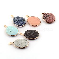 Ciondoli di pietre preziose naturali e sintetiche, con accessori di ottone, ovale, tinto, oro, 49~54x35~45x8~11mm, Foro: 6x8 mm