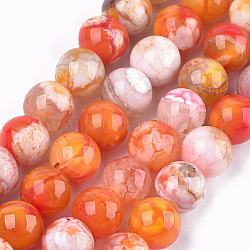 Dyed Natural Agate Beads Strands, Round, Coral, 8mm, Hole: 1mm, about 48pcs/strand, 14.9 inch