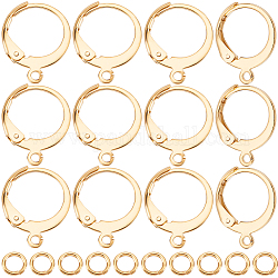 Beebeecraft 100Pcs 304 Stainless Steel Leverback Earring Findings, with Loop, 100Pcs Rack Plating Brass Jump Rings, Real 24K Gold Plated, 14.5x12.5x2mm, Hole: 1.2mm