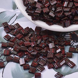 Cuentas de miyuki tila, Abalorios de la semilla japonés, 2 agujero, (tl4521) picasso rojo opaco, 5x5x1.9mm, agujero: 0.8 mm, aproximamente 118 unidades / 10 g