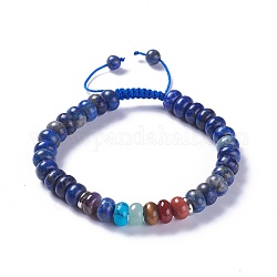 Adjustable Nylon Cord Braided Bead Bracelets, with Natural Lapis Lazuli Beads and Alloy Findings, 2-1/8 inch~2-3/4 inch(5.3~7.1cm)
