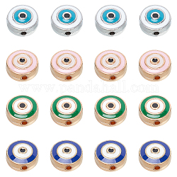 NBEADS Alloy Enamel Beads, Flat Round with Evil Eye, Mixed Color, 10x5mm, Hole: 1.2mm, 4 colors, 16pcs/color, 64pcs/Box
