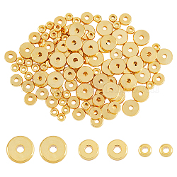 Superfindings 120pcs 3 perles en laiton de style, Plaqué longue durée, Plat rond / disque, perles heishi, véritable 18k plaqué or, 4~7.5x1.5mm, trou:, 1.6~1.8mm, 40 pièces / style