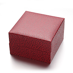 PU boîtes à bijoux en cuir carrés pour montre, avec coussinet éponge à l'intérieur, rouge, 99x99x62mm