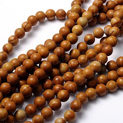 Perles en pierres gemme, bois dentelle de pierre, ronde, environ 8 mm de diamètre, trou: environ 1 mm, 15~16 pouce
