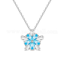 TINYSAND Rhodium Plated 925 Sterling Silver Pendant Necklace, Snowflake with Austrian Crystal, Platinum, 202_Aquamarine, 18 inch