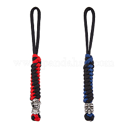 HOBBIESAY 2Pcs 2 Style Braided Polyester EDC Knife Parachute Lanyard Alloy Spartan Skull Bead Pendant Decoration for Men, Mixed Color, 16.5~17cm, 1pc/style