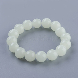 Bracelet extensible avec perles de pierre lumineuse synthétique, brillent dans le noir, ronde, 2 pouce (50 mm), 10mm