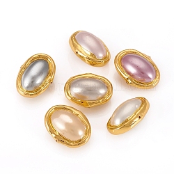 Perline di guscio, con rilievi in ottone bordo dorato, ovale, colore misto, 17~18.5x23~24x12~13mm, Foro: 0.8 mm