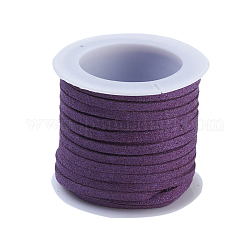 Cordón de gamuza sintética ecológico, con polvo del brillo, púrpura, 3x1.4mm, alrededor de 5.46 yarda (5 m) / rollo, 25 rollos / bolsa