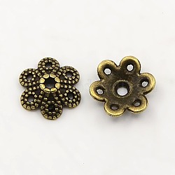 Coppette copriperla di perline stile tibetano, fiore, 6 -petal,  piombo e cadmio libero, bronzo antico, 9.5x10x3mm, Foro: 1.5 mm